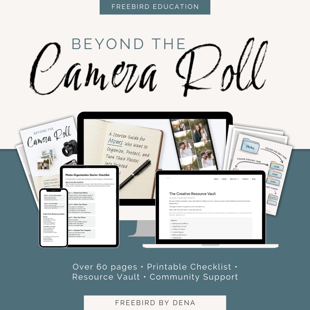 Beyond the Camera Roll ebook guide for moms to organize photos and create printed memories