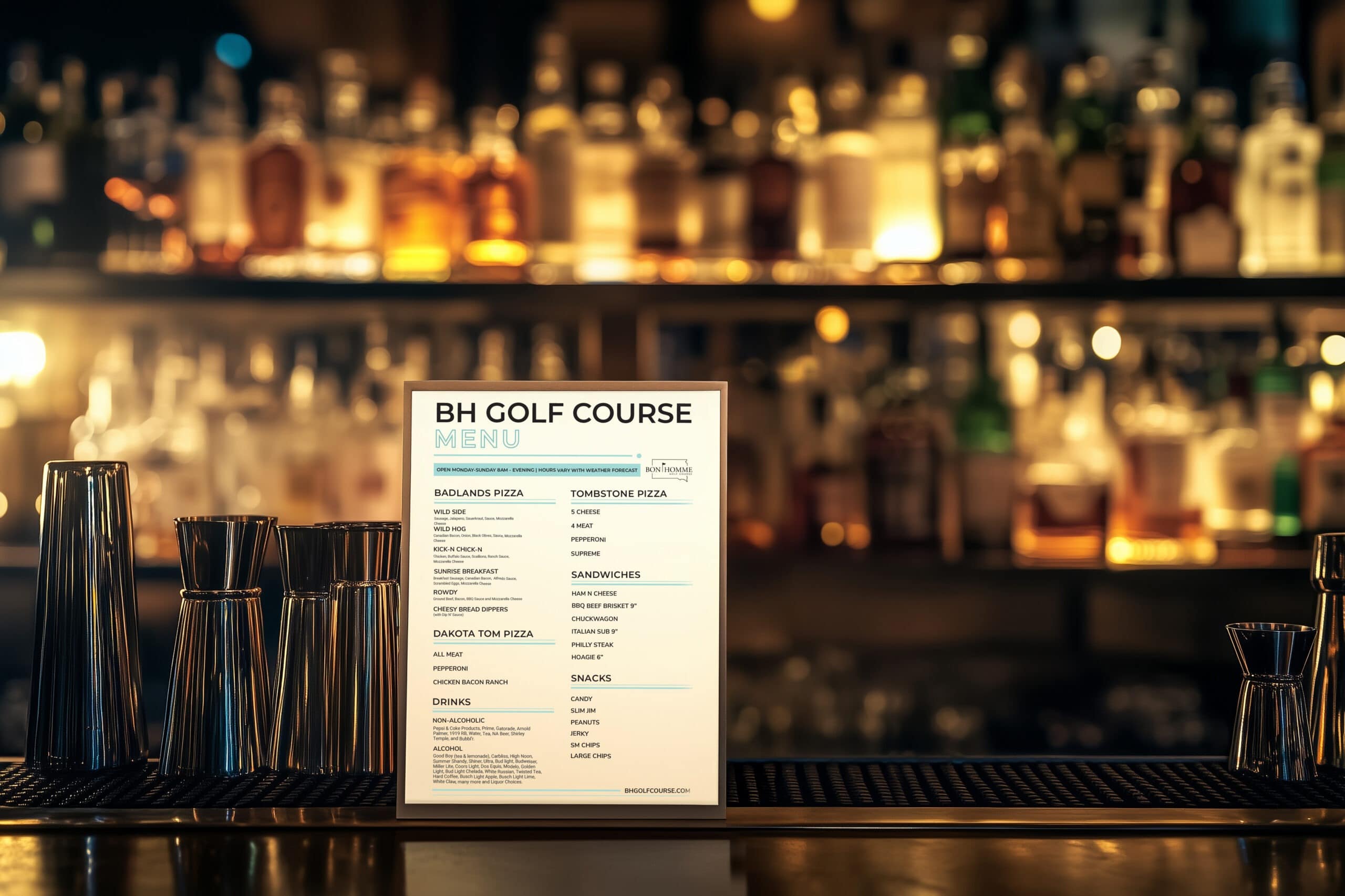 A cocktail menu mockup in an elegant bar setting, featuring a blank menu against a backdrop of bar accessories --ar 3:2 --v 6.1 Job ID: c6874232-5200-43bd-bd3d-e2485f7bf118